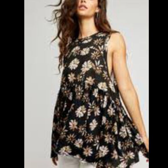 Free People Tops - FREE PEOPLE Madison Floral Print Sleeveless Black Tank Top.Size XS